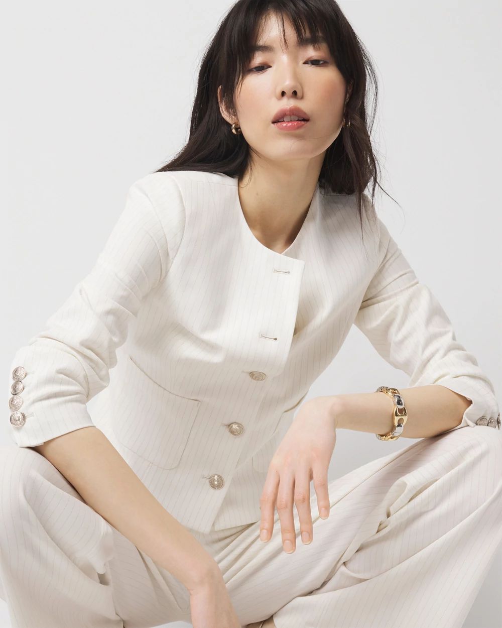 PING レディースジャケット M ホワイト Pinstriped Lady Jacket | White House Black Market